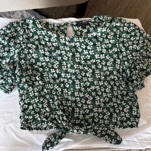 Skies Are Blue Green Floral Blouse